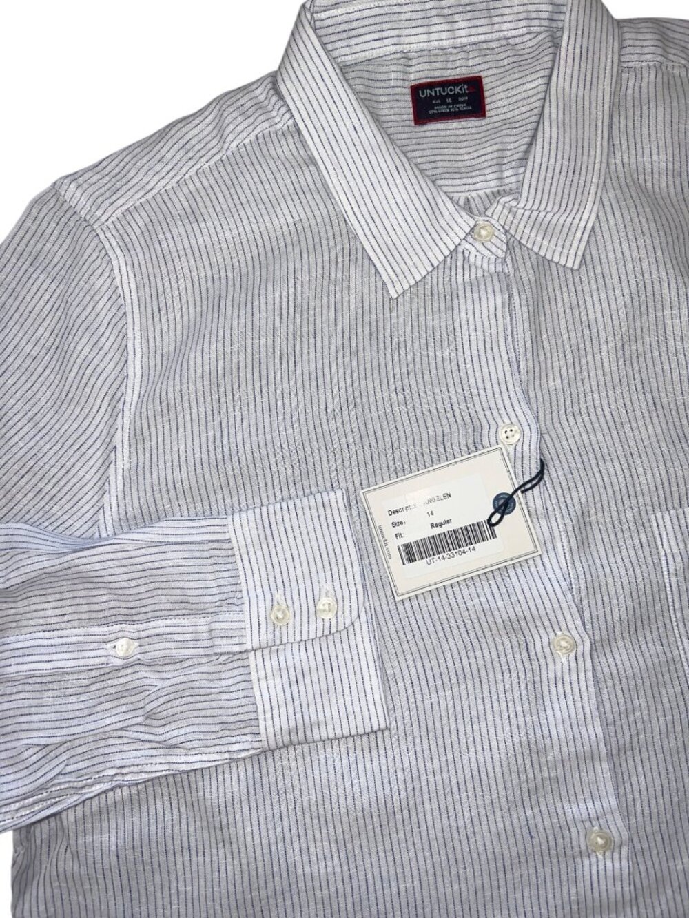 NWT women's UNTUCKit linen blend striped shirt size 14 Angelen NEW